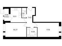 Планировка 2-комнатной квартиры, 58,9 м2