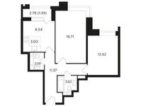 Планировка 3-комнатной квартиры, 62,59 м2