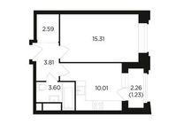Планировка 1-комнатной квартиры, 36,55 м2