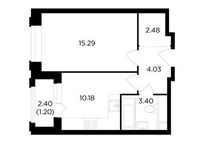 Планировка 1-комнатной квартиры, 36,58 м2