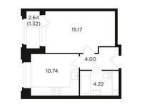 Планировка 1-комнатной квартиры, 35,34 м2