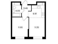 Планировка 2-комнатной квартиры, 37,72 м2