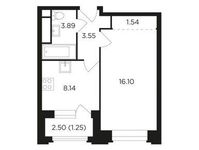 Планировка 1-комнатной квартиры, 34,48 м2