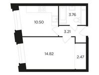 Планировка 1-комнатной квартиры, 34,76 м2