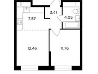 Планировка 2-комнатной квартиры, 39,25 м2