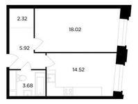 Планировка 1-комнатной квартиры, 44,46 м2