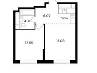 Планировка 2-комнатной квартиры, 43,8 м2