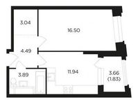 Планировка 1-комнатной квартиры, 41,69 м2
