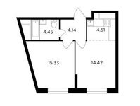 Планировка 2-комнатной квартиры, 42,85 м2
