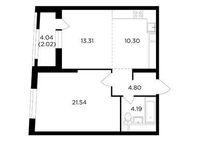 Планировка 2-комнатной квартиры, 56,16 м2