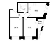 Планировка 2-комнатной квартиры, 53,6 м2