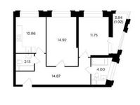 Планировка 2-комнатной квартиры, 60,45 м2