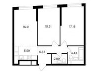 Планировка 3-комнатной квартиры, 69,05 м2