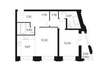 Планировка 2-комнатной квартиры, 59,68 м2