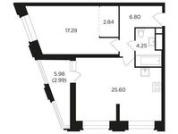Планировка 1-комнатной квартиры, 59,77 м2