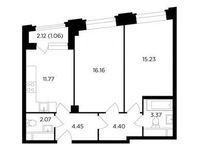 Планировка 2-комнатной квартиры, 58,51 м2