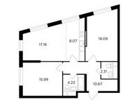 Планировка 3-комнатной квартиры, 76,48 м2
