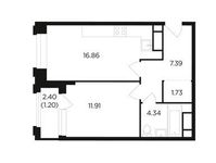 Планировка 1-комнатной квартиры, 43,43 м2