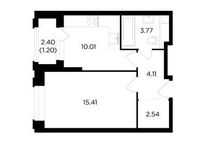 Планировка 1-комнатной квартиры, 37,04 м2