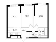 Планировка 3-комнатной квартиры, 69,05 м2