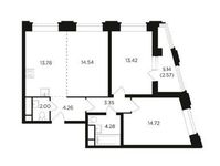 Планировка 3-комнатной квартиры, 72,9 м2