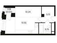 Планировка квартиры студии, 33,59 м2