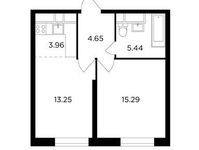 Планировка 2-комнатной квартиры, 42,59 м2