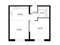 Планировка 2-комнатной квартиры, 51,33 м2