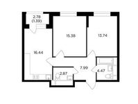 Планировка 2-комнатной квартиры, 62,28 м2