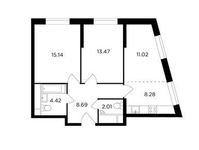 Планировка 3-комнатной квартиры, 63,03 м2