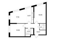 Планировка 3-комнатной квартиры, 76,48 м2
