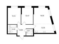 Планировка 3-комнатной квартиры, 74,41 м2