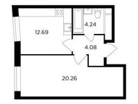 Планировка 1-комнатной квартиры, 41,27 м2