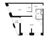 Планировка 1-комнатной квартиры, 59,77 м2