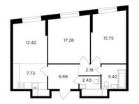Планировка 3-комнатной квартиры, 69,86 м2
