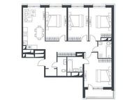 Планировка 3-комнатной квартиры, 90,5 м2