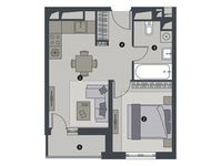 Планировка 1-комнатной квартиры, 35 м2
