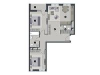 Планировка 2-комнатной квартиры, 69,5 м2