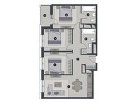 Планировка 3-комнатной квартиры, 76 м2