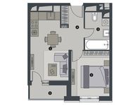Планировка 1-комнатной квартиры, 35 м2