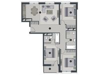 Планировка 3-комнатной квартиры, 91,4 м2