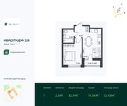 Планировка 1-комнатной квартиры, 32,9 м2