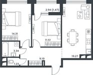 Планировка 2-комнатной квартиры, 59,63 м2