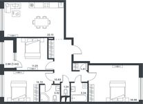 Планировка 3-комнатной квартиры, 86,02 м2