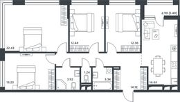 Планировка 4-комнатной квартиры, 100,23 м2