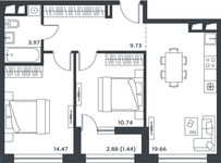 Планировка 2-комнатной квартиры, 59,43 м2