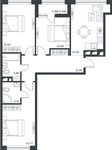 Планировка 3-комнатной квартиры, 77,41 м2