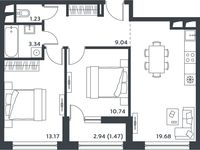 Планировка 2-комнатной квартиры, 58,02 м2