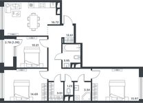 Планировка 3-комнатной квартиры, 83,12 м2