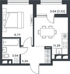 Планировка 1-комнатной квартиры, 31,45 м2